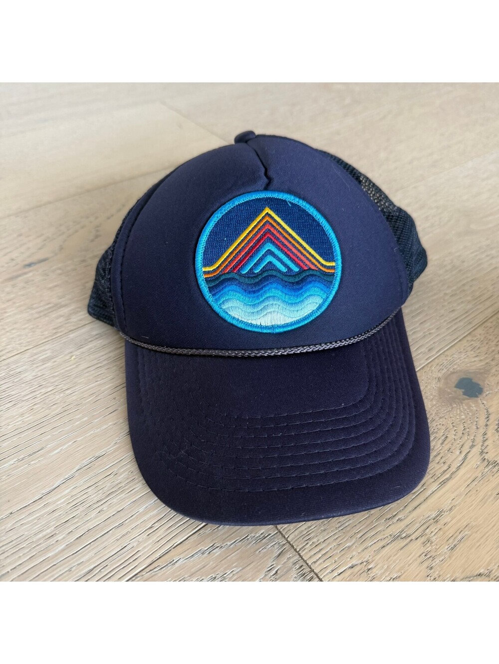 Rare Vintage Aviator Nation Navy Blue Mesh Trucker Hat Colorful Wave Patch
